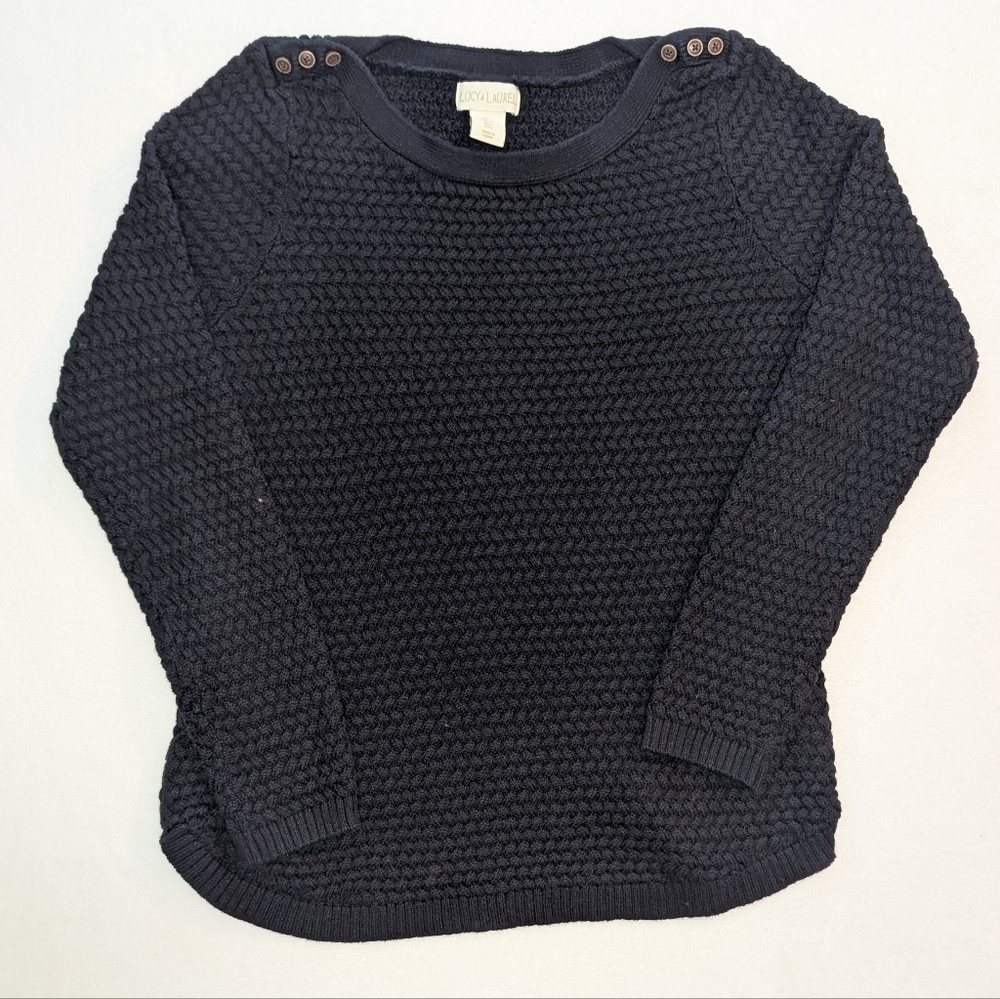 Lucy & Laurel Navy Sweater Textured Knit Button Details Womens Large